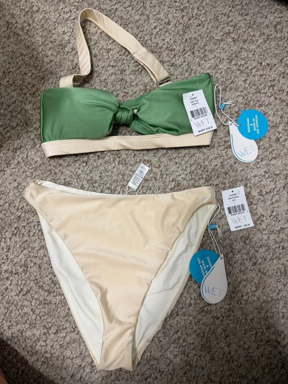 Two-Tone Green & Cream Bandeau Bikini Set